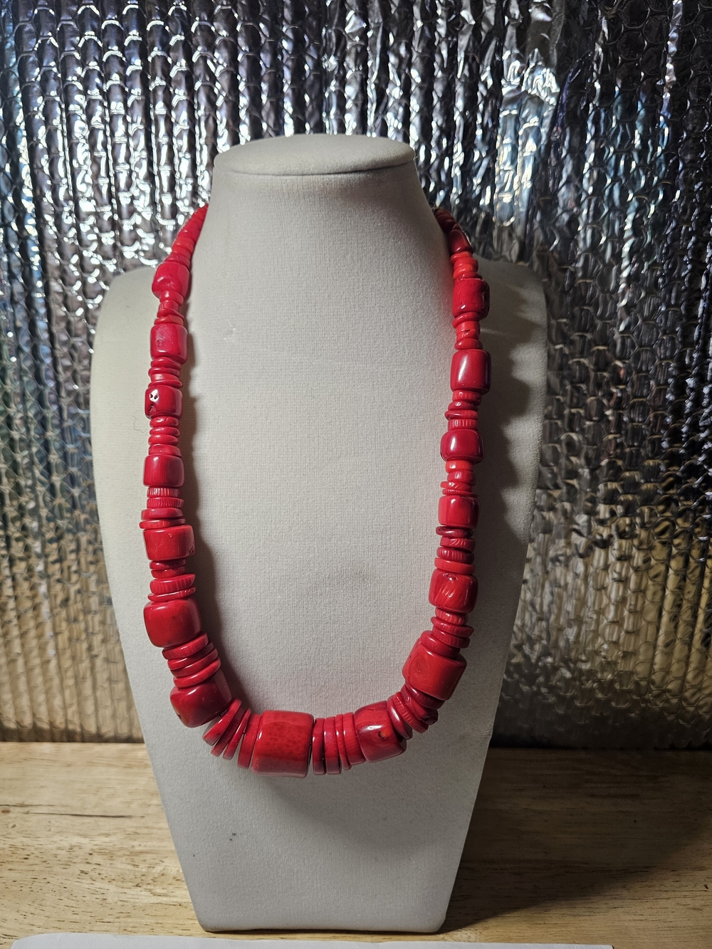 Vintage DTR JAY KING MINES RED CHUNKY BARREL RED CORAL STERLING CLASP NECKLACE